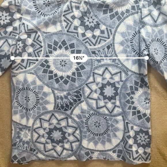 Ruby Rd Women Medium Blue Gray White Geometric Abstract‎ 3/4 Sleeve BOHO Blouse - Picture 5 of 6